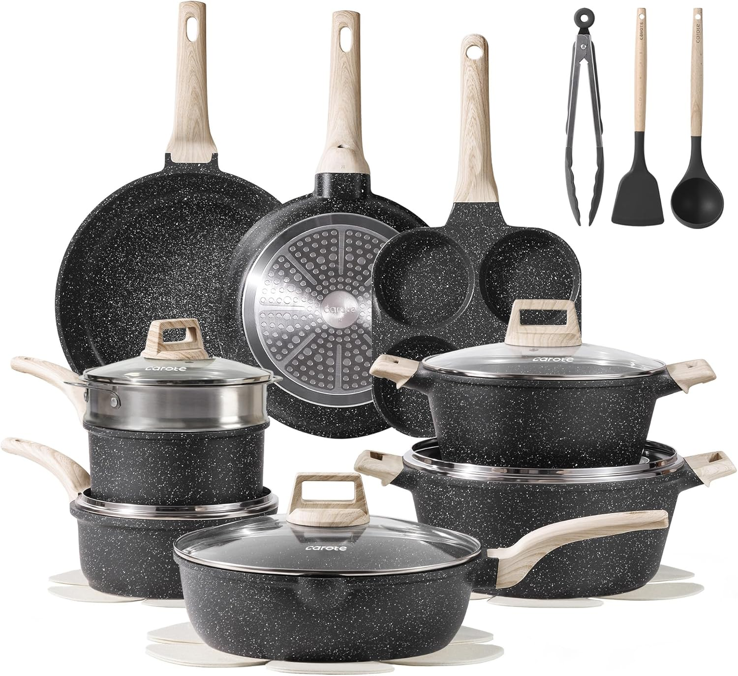Granite Nonstick Cookware Set - Induction Compatible Cooking Pots & Pans
