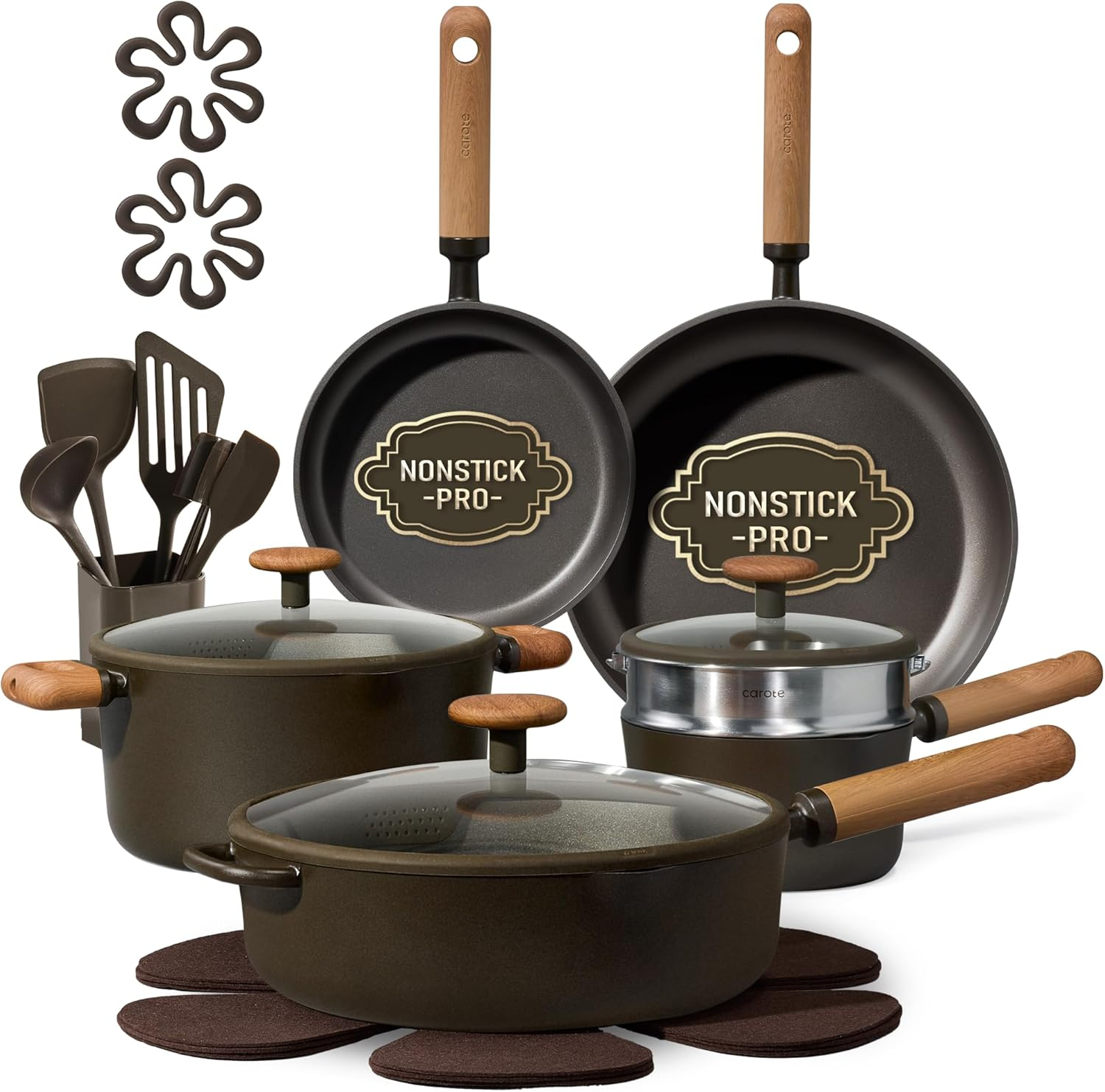 Granite Nonstick Cookware Set - Induction Compatible Cooking Pots & Pans