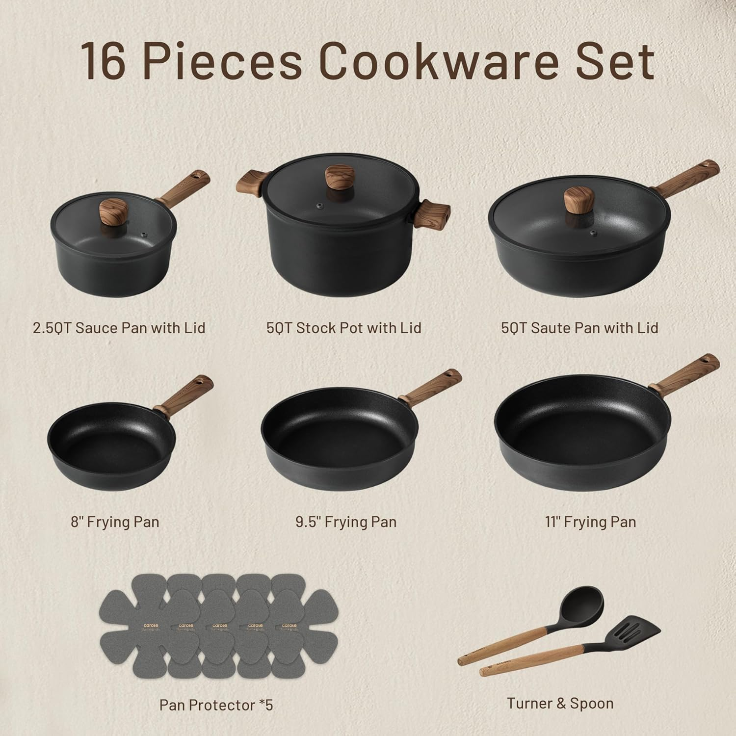 Titanium Nonstick Cookware Set, Induction Compatible, PFOA/PFOS Free