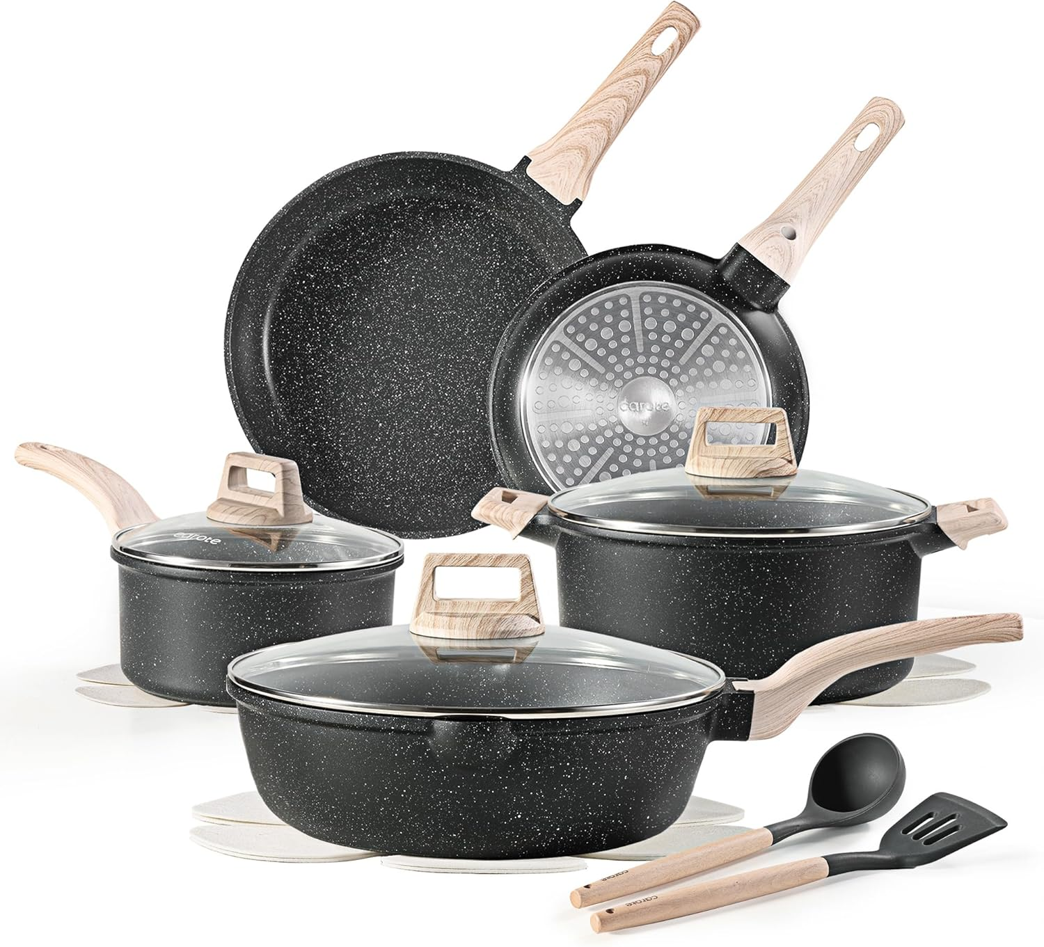 14 Pcs Nonstick Cookware Set with Utensils & Pan Protectors
