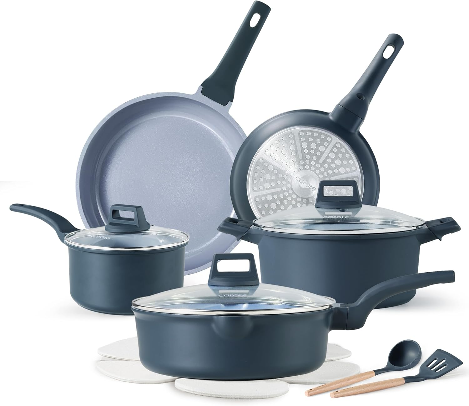14 Pcs Nonstick Cookware Set with Utensils & Pan Protectors
