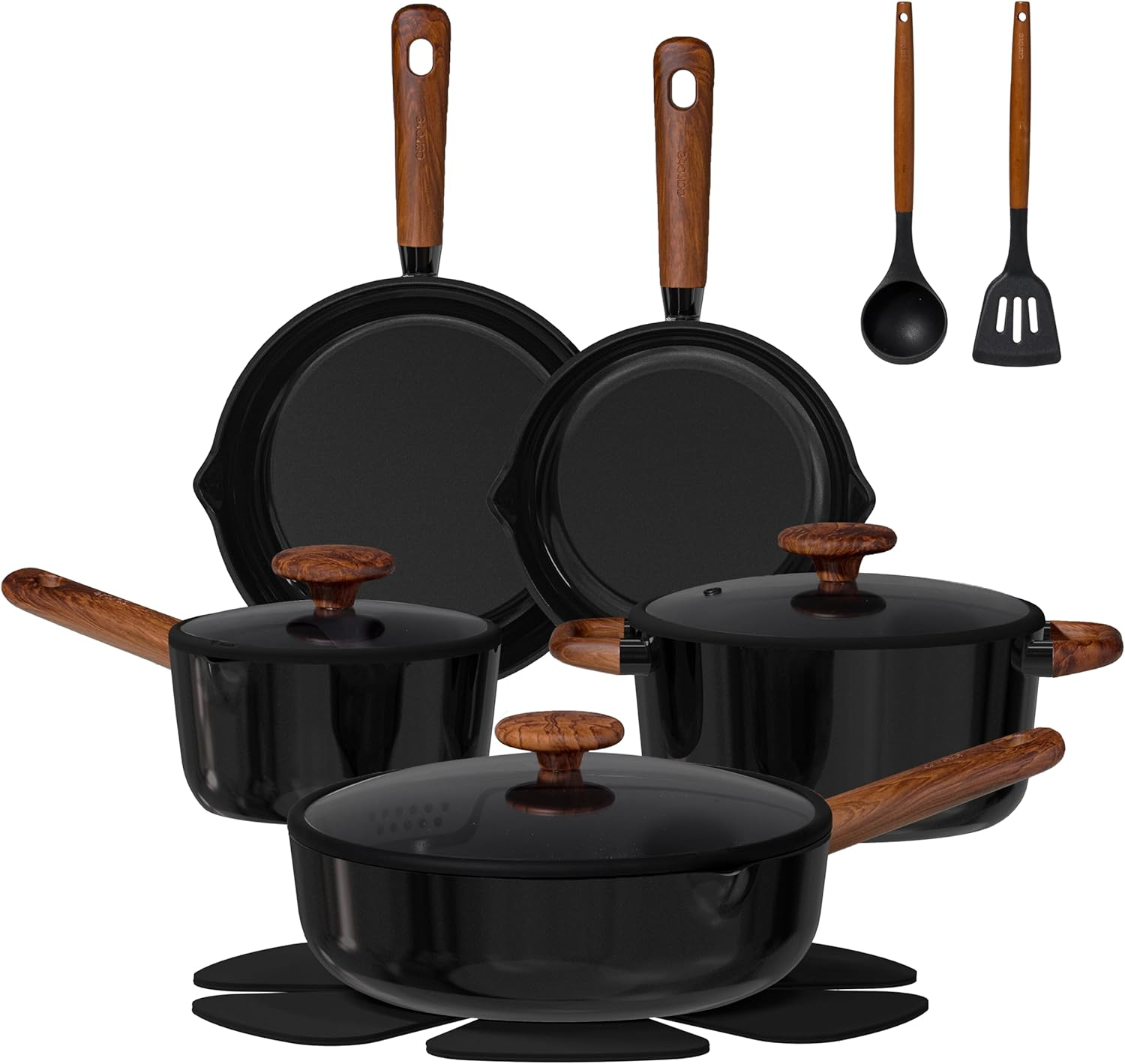 14 Pcs Nonstick Cookware Set with Utensils & Pan Protectors