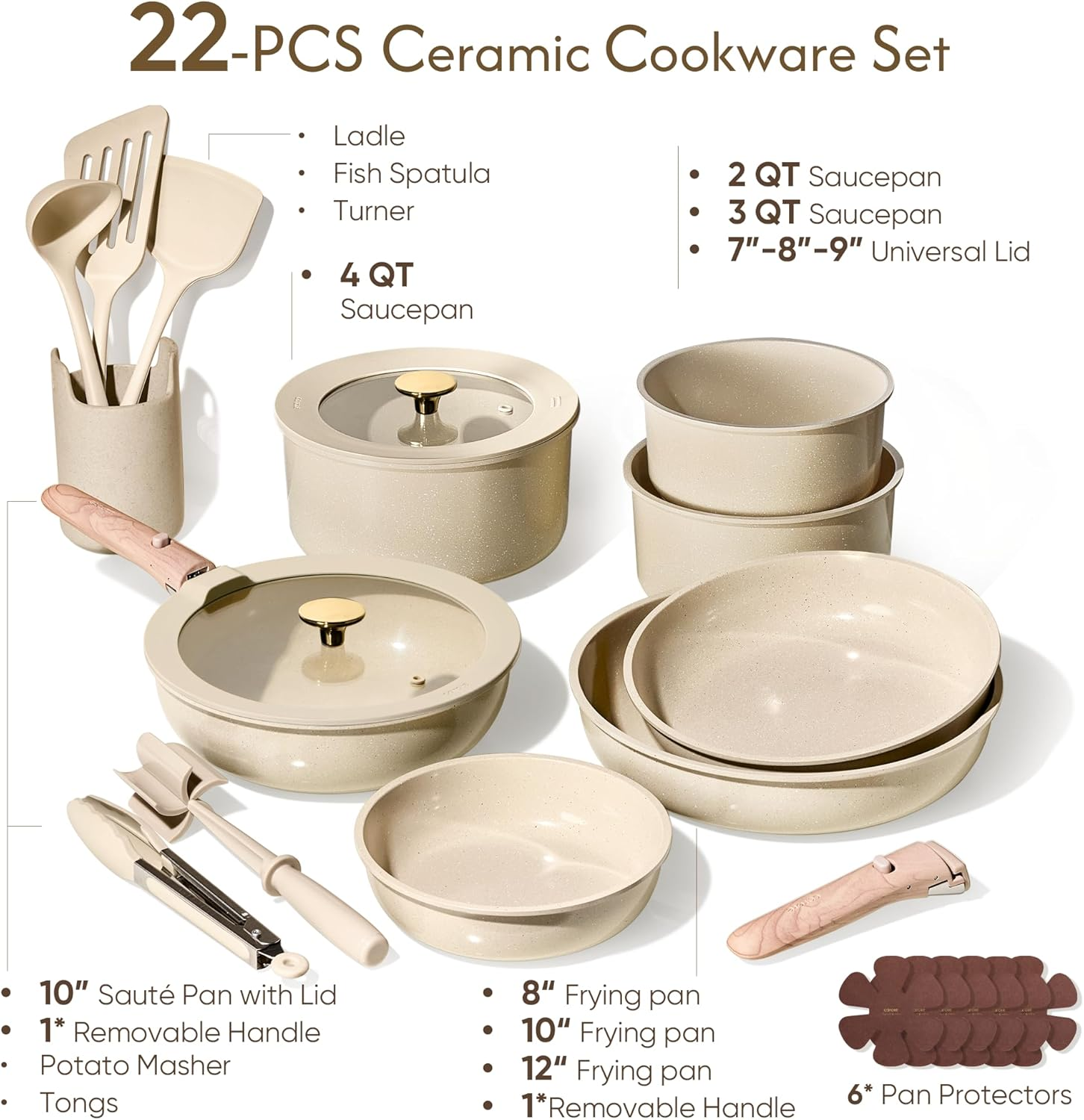 22-25 PCS Ceramic Nonstick Cookware Set | Induction & RV Safe