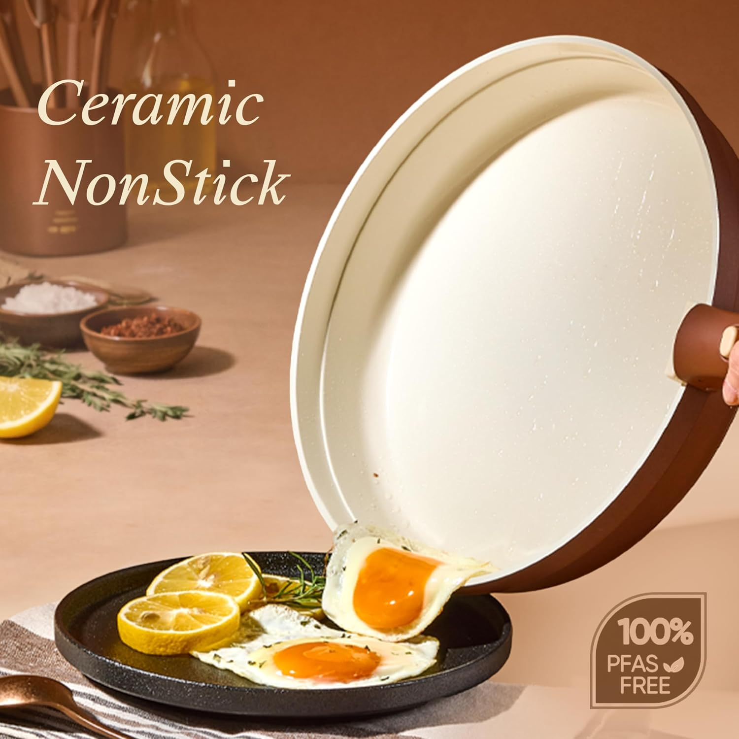 22Pcs Non Toxic Ceramic Cookware Set | Removable Handles & Induction Safe