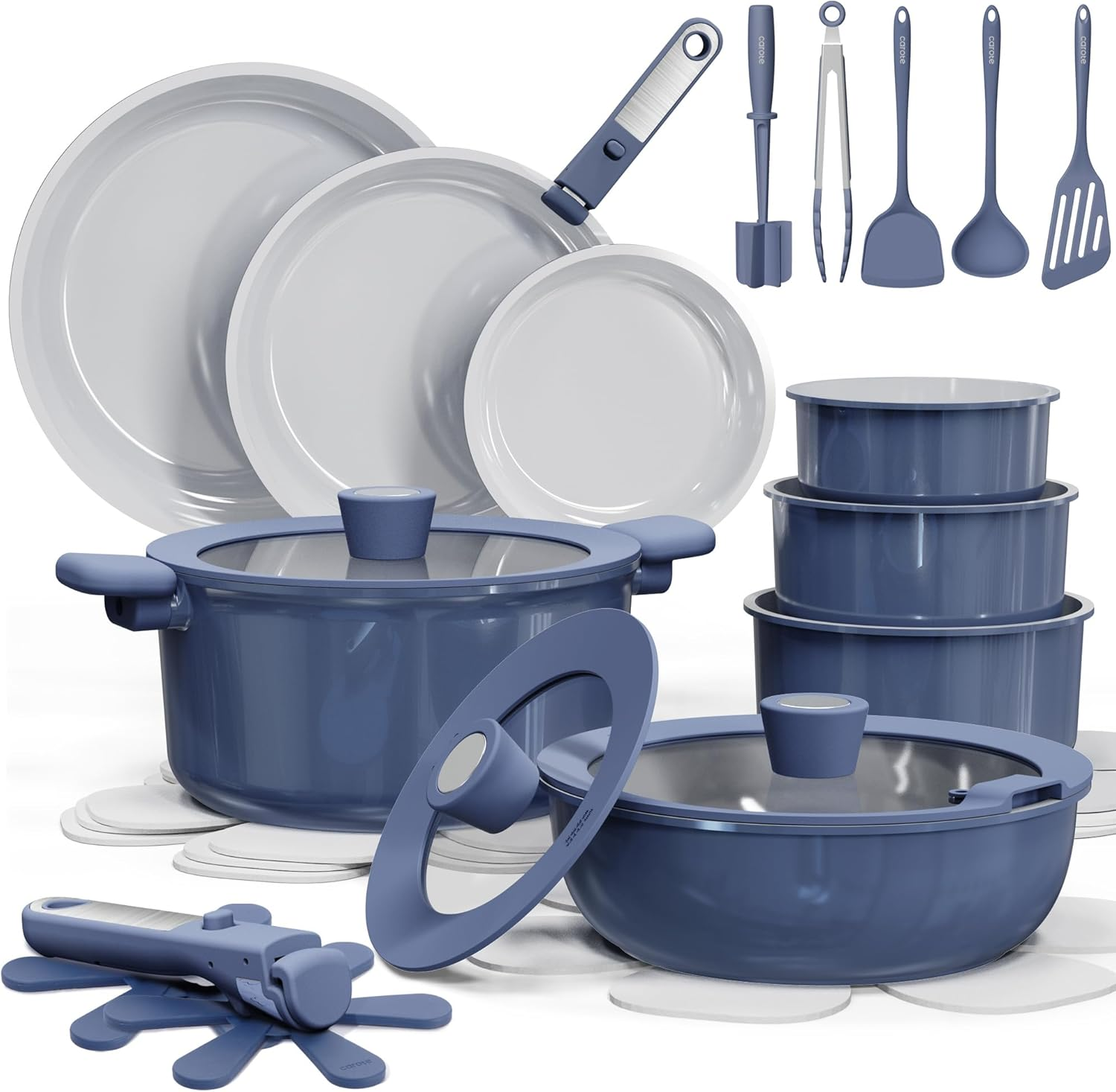 27pcs Ceramic Nonstick Cookware Set | Detachable Handles, Oven Safe