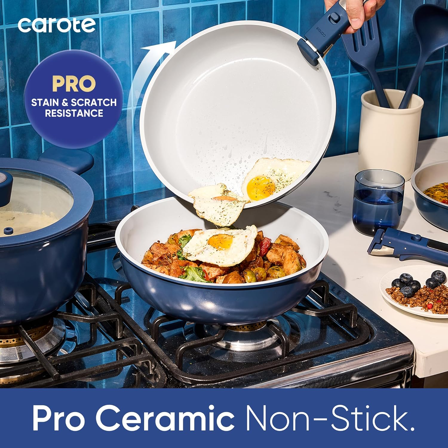 27pcs Ceramic Nonstick Cookware Set | Detachable Handles, Oven Safe