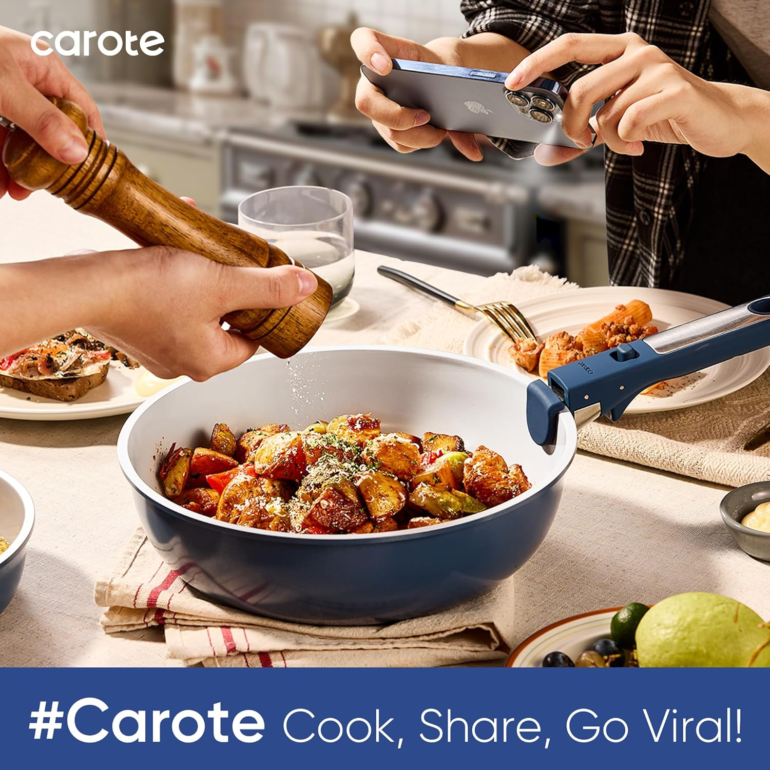 27pcs Ceramic Nonstick Cookware Set | Detachable Handles, Oven Safe