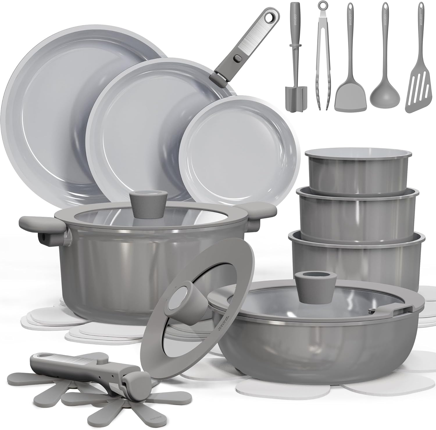 27pcs Ceramic Nonstick Cookware Set | Detachable Handles, Oven Safe