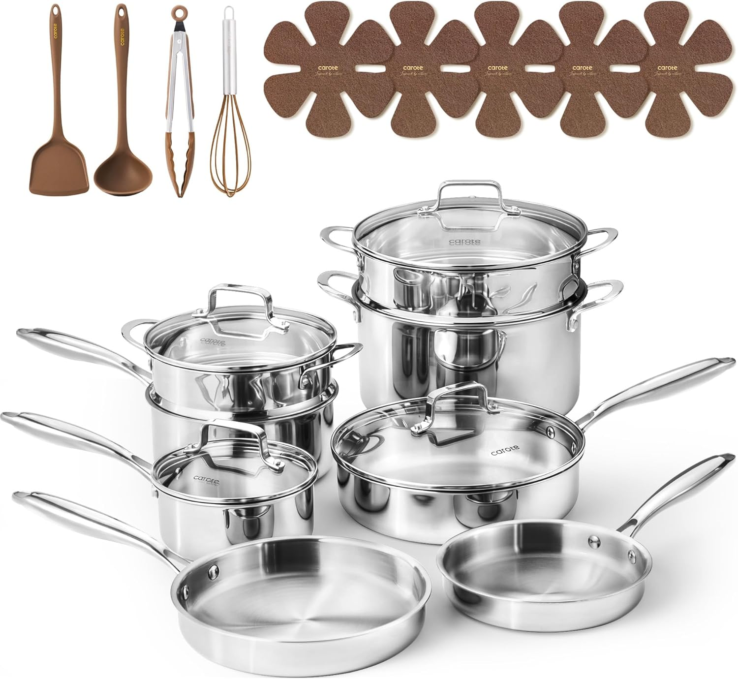 21PCS Induction Cookware Set | Tri-Ply Stainless Steel, Non-Toxic