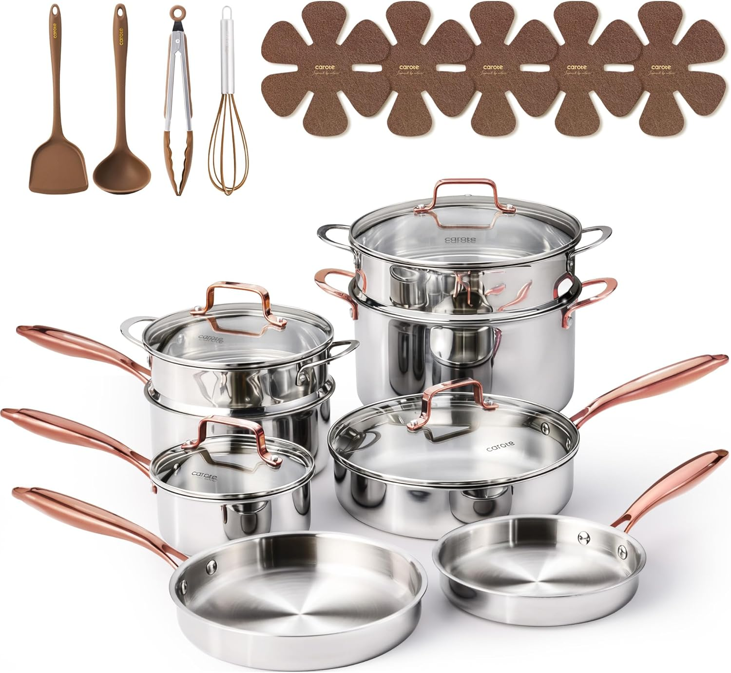 21PCS Induction Cookware Set | Tri-Ply Stainless Steel, Non-Toxic