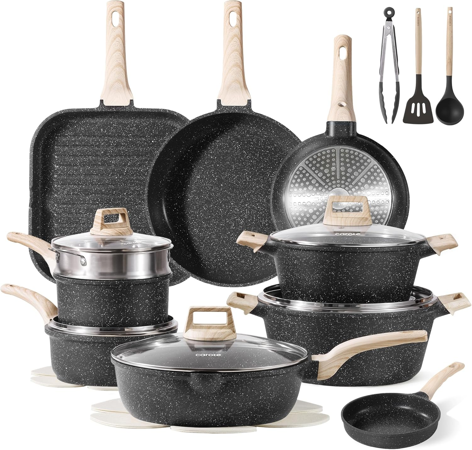 Granite Nonstick Cookware Set - Induction Compatible Cooking Pots & Pans